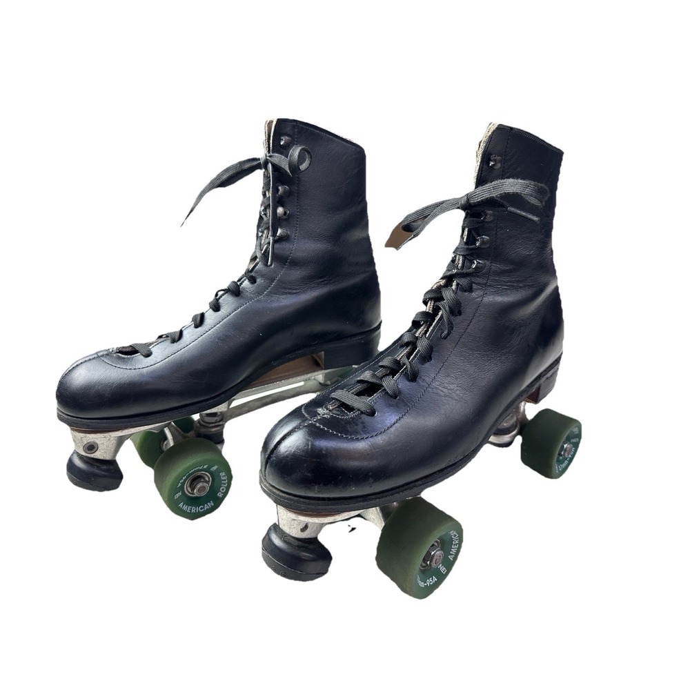 Size 8 Riedell Quad Roller Skates Black Competitor 8R American Roller Sure Grip